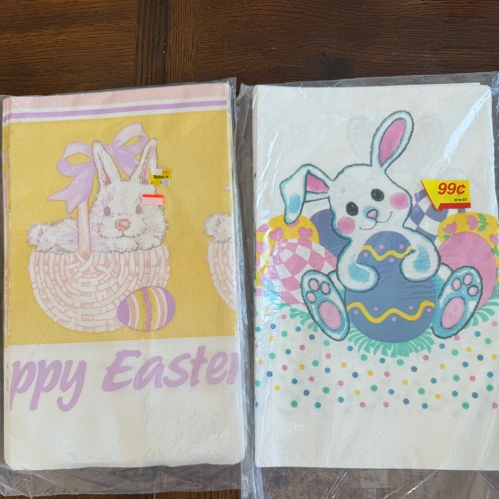 Vintage CA Reed Paper Plastic Table Covers lot‎ of 5 Easter Bunny Egg Basket